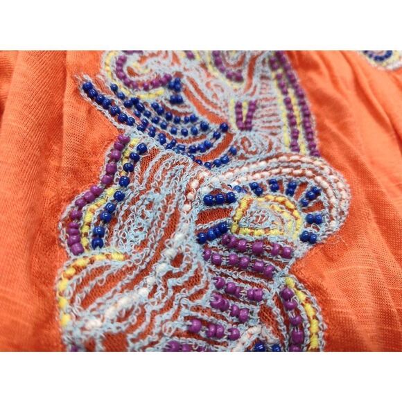 FREE PEOPLE ORANGE EMBROIDERED 2 LAYER PEASANT TOP SIZE XS - Picture 3 of 14
